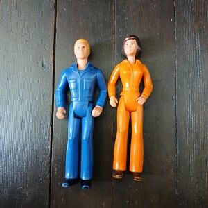 Vintage 70's Tonka People Female Mechanic In Orange & Male Mechanic In Blue